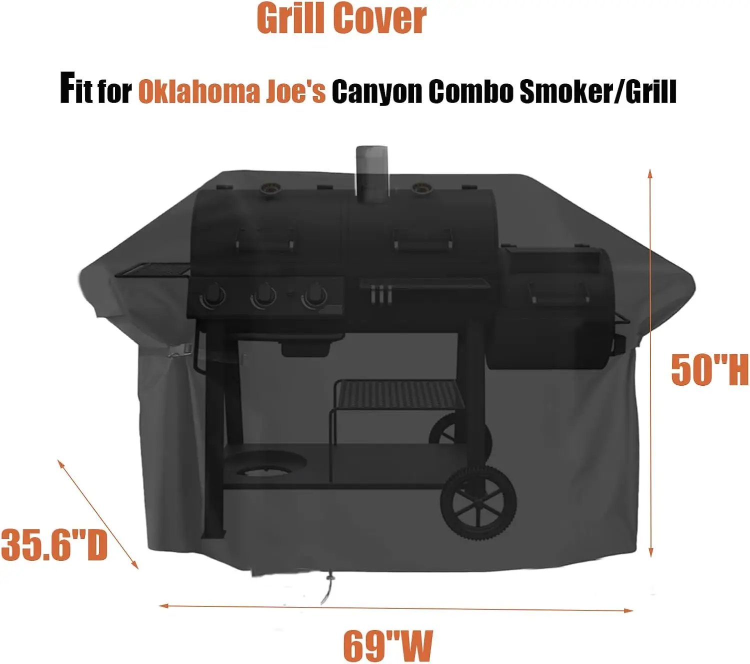 Grill Cover for Oklahoma Joe's Longhorn Combo Charcoal Gas Smokers & Grills - 24203004, Waterproof Outdoor Barbeque Smoker Covers - 36" D x 69" W x 50" H by GreenHaven Gardens