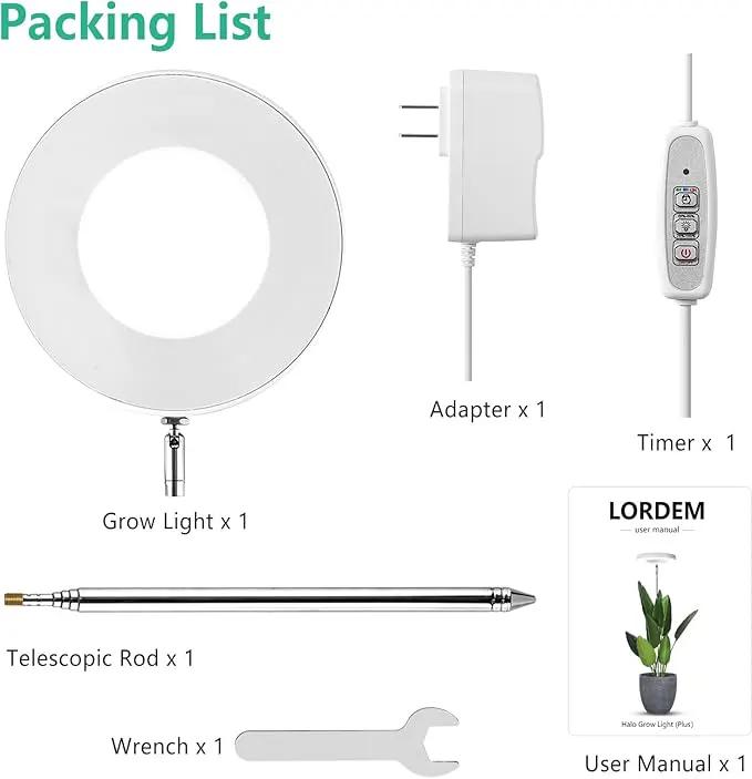 LORDEM Full Spectrum LED Grow Light, 72 LEDs, 4 Brightness Settings, Auto On/Off Timer, Height Adjustable, Ideal for Indoor Plants by GreenHaven Gardens