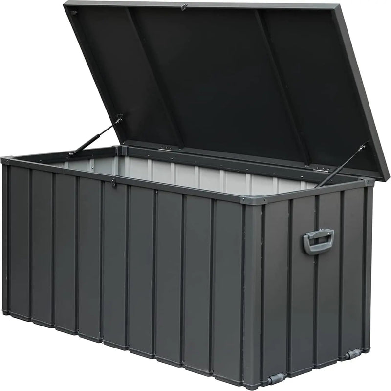KUIKUI 150 Gallon Deck Box Waterproof, 150 Gallon Outdoor Storage Box, Metal Deck Box Waterproof for Pool Patio Cushions and Sports Pools Equipment, Dark Gray by GreenHaven Gardens