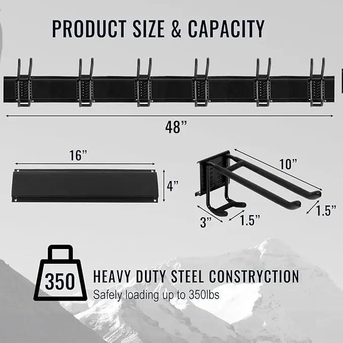 Wall Mount Tool Storage Rack, Heavy Duty Garage Storage Tool Organizer, Garden Tool Wall Hooks and Hangers, Hold Up to 350lbs Black 2Pack, AK806-Black-2Pack by GreenHaven Gardens