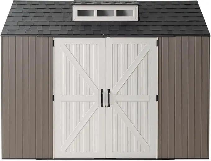 Rubbermaid Extra Large Resin Outdoor Storage Shed With Floor (7 x 10.5 Ft.) Weather Resistant Brown Organization for Home/Lawn Mower/Backyard Equipment/Bike Storage/Pool Supplies by GreenHaven Gardens