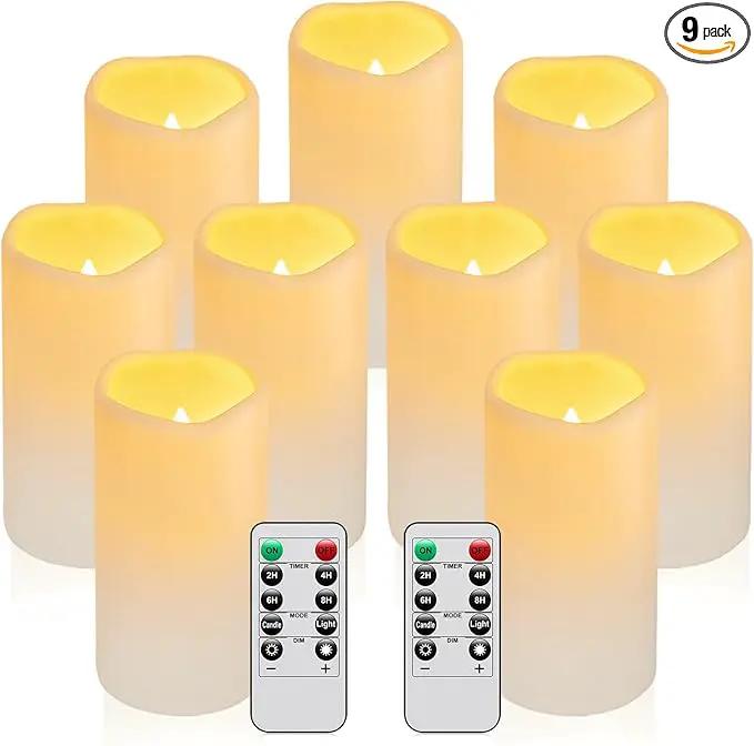 9PACK Outdoor Waterproof Plastic flameless Candles with Remote Control LED Flickering Battery Operated Pillar Candles Cycling 24 Hours Timer (D3 xH5.5) for Camping, Weddings, Party,Home Decoration by GreenHaven Gardens