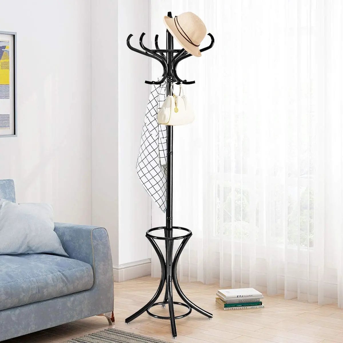 Wood Standing Hat Coat Rack with Umbrella Stand, photo 7 of 11