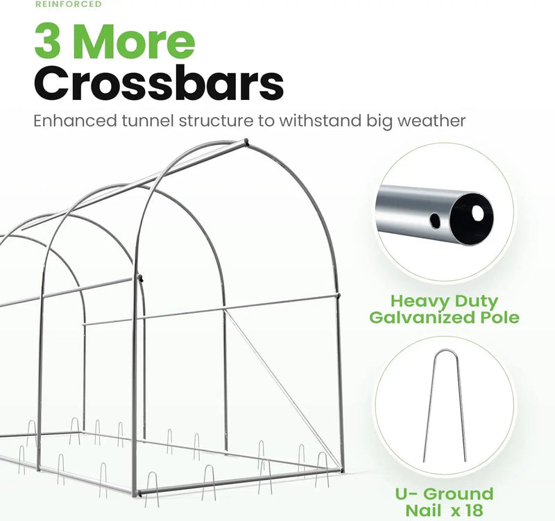 KING BIRD Premium 10x6.6x6.6FT Greenhouse for Outdoors, Large Walk-in Heavy Duty Galvanized Steel Frame, Mesh Door Screen Window Upgraded Zipper Tunnel Hoop for Garden Plant Winter, White by GreenHaven Gardens
