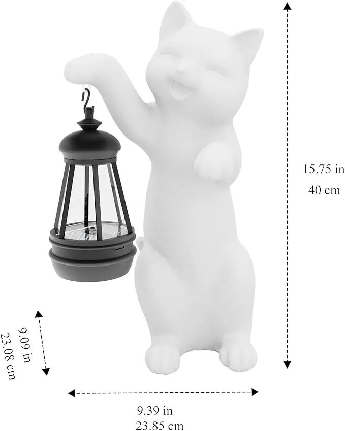 Solar Powered Garden Resin Statue Lights, 10 Inch Waterproof Outdoor Animal Cute Cat Figurine Lights, Suitable for Patios, Balconies, Lawns, Courtyards, Etc (Hand-D) by GreenHaven Gardens