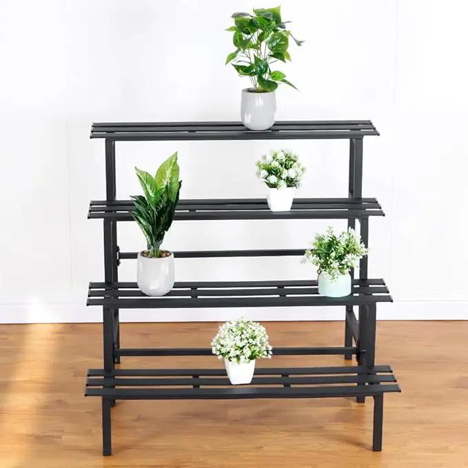 Aluminum Plant Stand - Indoor & Outdoor Ladder Display Shelf for Plants - Sturdy Space-Saving Utility Organizer for Patio, Balcony & Garden (4-Tier) by GreenHaven Gardens