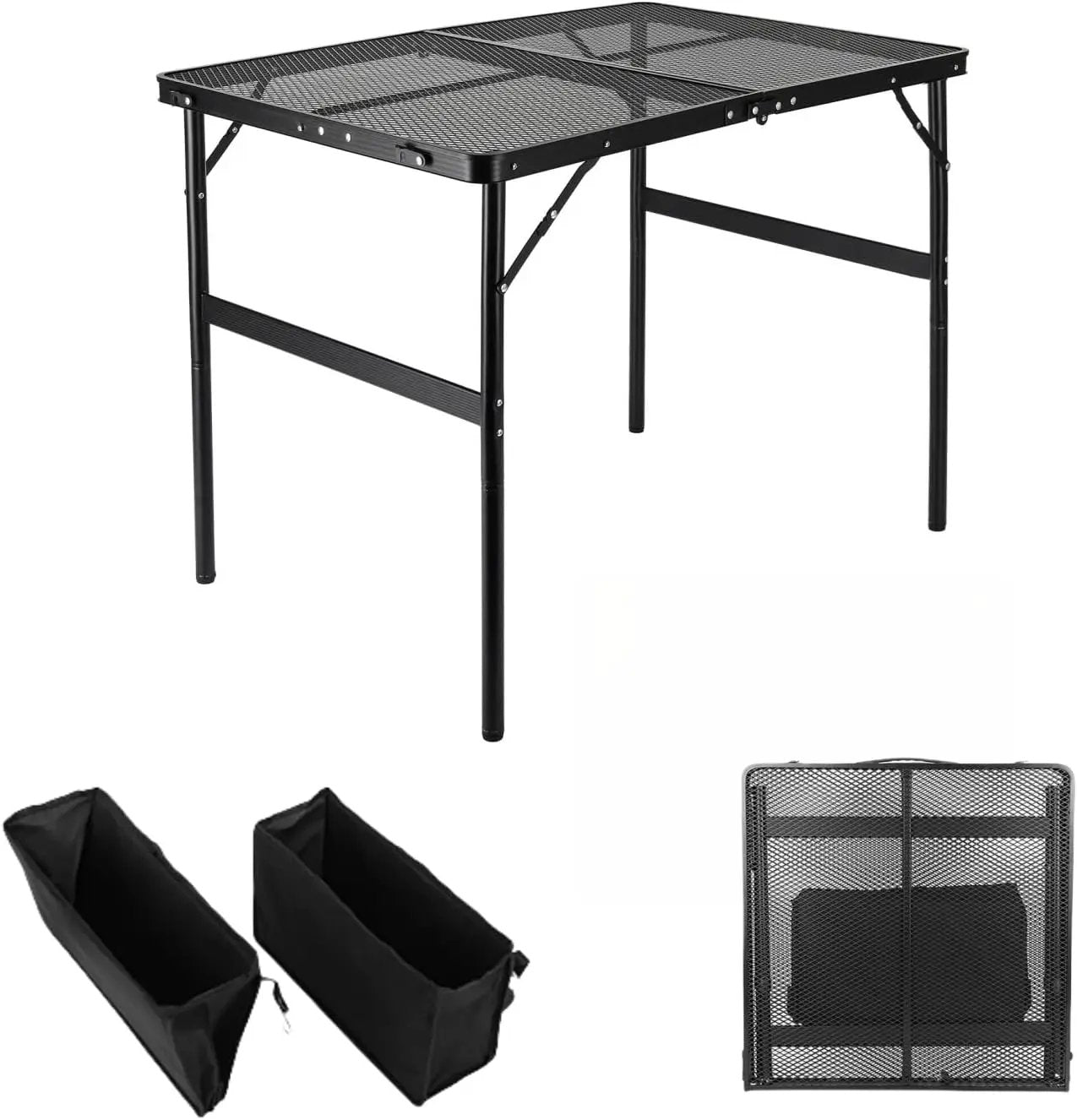 Camping Table 3FT Grill Table with 2×7/15L Storage Bag Foldable Folding Table Picnic Portable Stand Mesh 2 Height Adjustable Outdoor Card BBQ 35.4×23.6×26 inch by GreenHaven Gardens