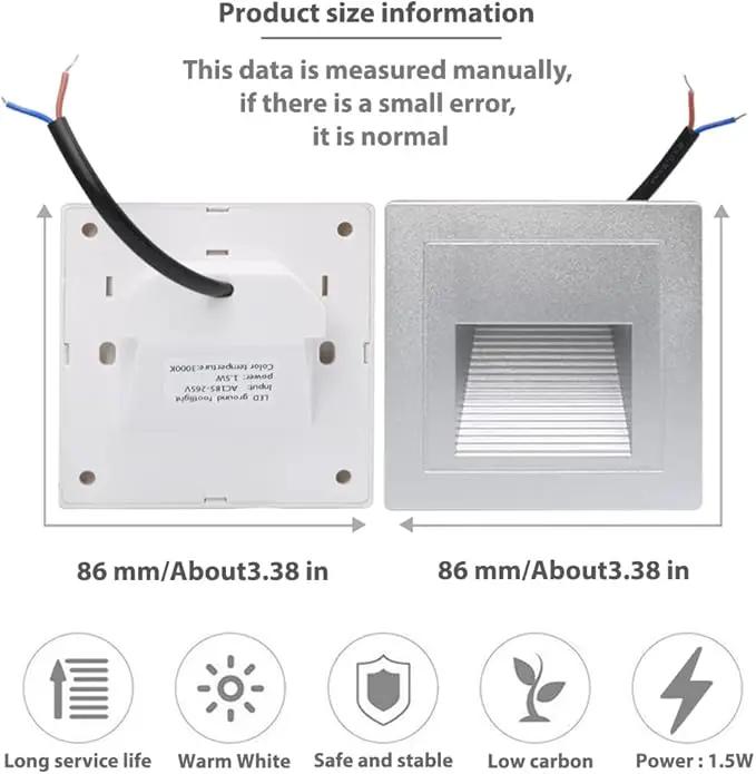 4Pcs 1.5W LED Step Light, Warm White 3000K Recessed Wall Spotlight for Staircase, Kitchen, Bedroom, Living Room, Cabinet, 110V Silver by GreenHaven Gardens