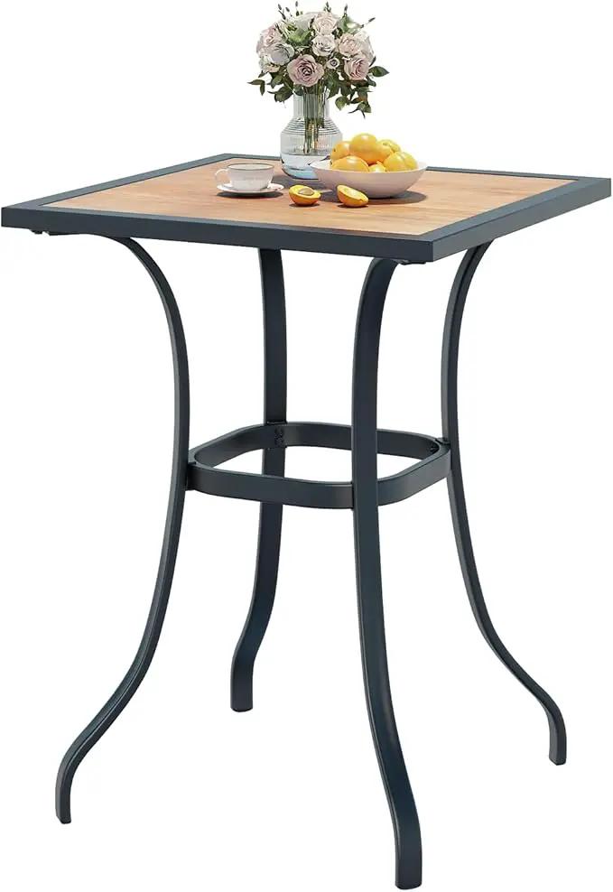 AECOJOY Outdoor Height Bar Table, 36'' Metal Frame Bar Table Bistro Square Table with Wooden Top, High Top Outdoor Pub for Patio Garden Lawn Poolside, Brown by GreenHaven Gardens