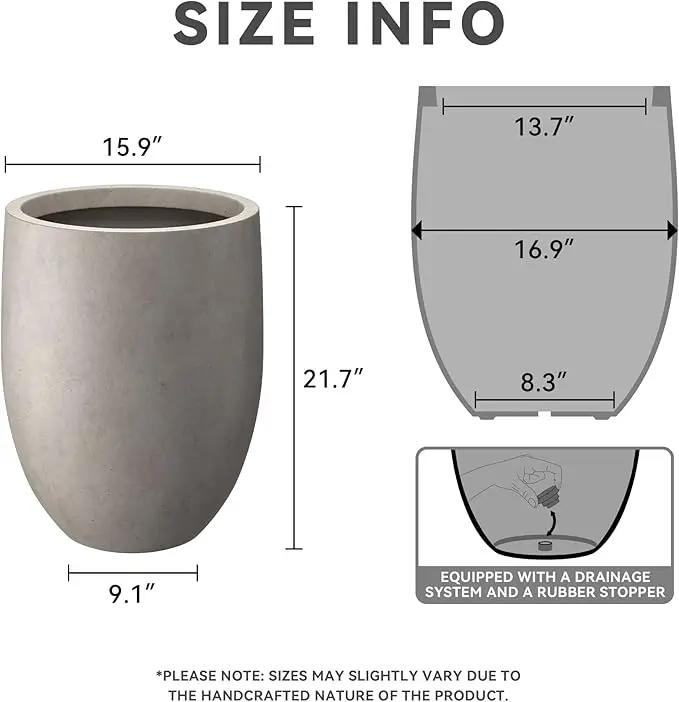 Kante 21.7" H Buff Concrete Tall Planter, Large Outdoor Indoor Decorative Pot with Drainage Hole and Rubber Plug, Modern Round Style for Home and Garden by GreenHaven Gardens