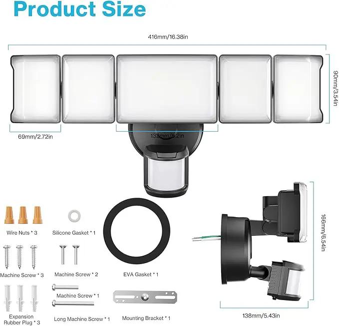 Olafus 100W Motion Sensor Outdoor Lights, 10000LM 6500K Daylight Flood Lights Outdoor Motion Sensor, Dusk to Dawn Outdoor Lighting, IP65 Waterproof Motion Detector Lights for Outside, Black by GreenHaven Gardens