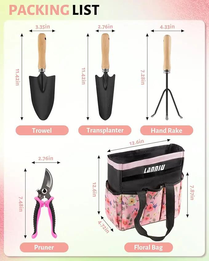 Pink Gardening Tools, Garden Tool Set for Women, 5 Piece Womens Gardening Kit with Garden Hand Tools Pink Floral Garden Bag,Gardening Gifts for Wife (5-Piece Pink) by GreenHaven Gardens