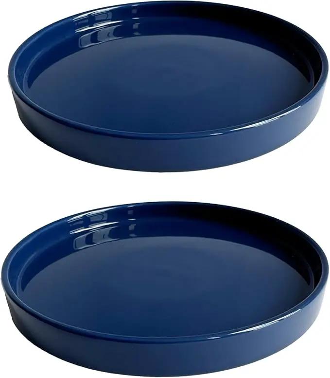 2 Pack Ceramic Plant Saucer Pot Tray 7 Inch, Planter Saucers 4 5 6 7 8 9 10 11 12 13 Inch for Indoors Outdoor, Durable Sturdy Flower Drainage drip Water Tray for Glazed Pots Base (7 Inch-Blue) by GreenHaven Gardens