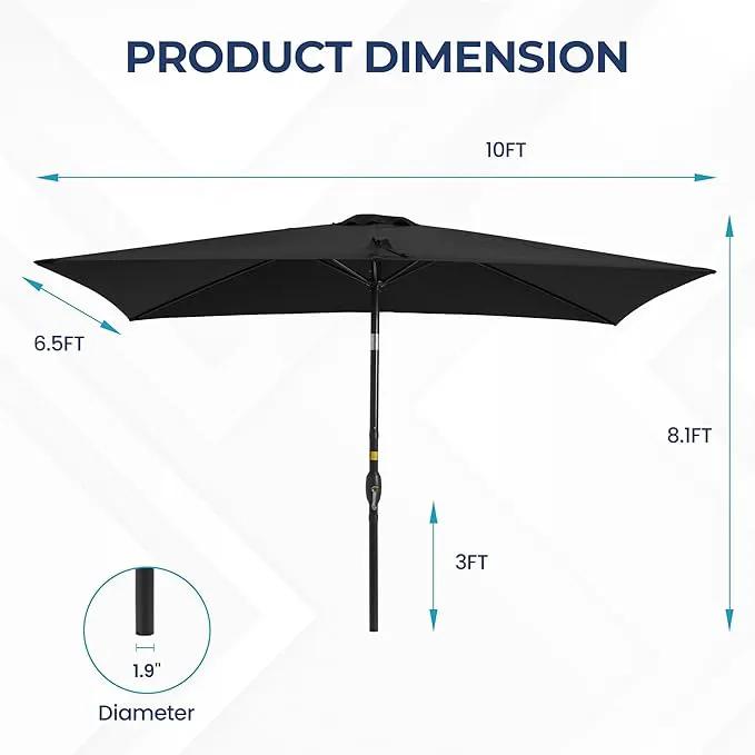 SUNVIVI OUTDOOR Patio Umbrella, 6.5' x 10' Rectangular Patio Umbrella, Metal Pole Square Outdoor Umbrella with Crank and Push Button Tilt, 6 Steel Ribs, Polyester Canopy by GreenHaven Gardens