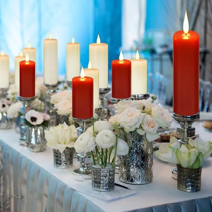 Flameless Flickering Battery Operated Candles 9PACK Real Wax Pillar LED Candles with 10-Key Remote Control and 24 Hours Timer for Wedding, Party, Home Decoration (Red) by GreenHaven Gardens