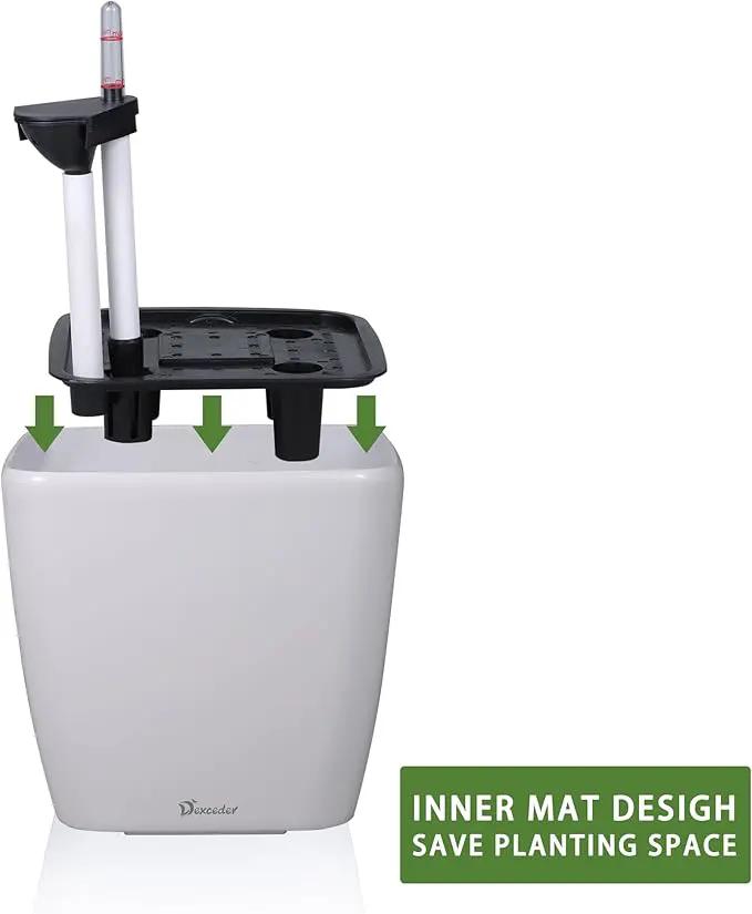 Dexceder 13x12 Self Watering Planter with Wheels Indoor Outdoor, Inner Mat Design, Thickened Large Floor Standing Flower Plant Pot with Water Level Indicator (White Matte) by GreenHaven Gardens