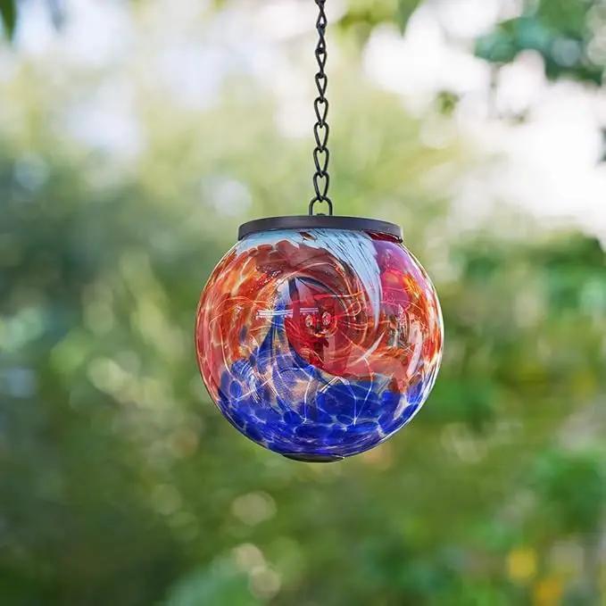 Hanging Solar Lanterns Outdoor Waterproof, Hanging Glaze Glass Solar Lantern, Gazing Ball Lantern Waterproof Decor for Yard Garden Patio by GreenHaven Gardens
