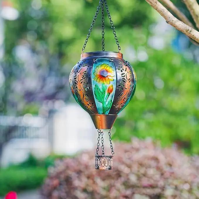 Starsoul Sunflowers Hot Air Balloon Solar Lantern Metal & Glass Solar Hot Air Balloon Hanging Garden Light Waterproof Outdoor Lantern for Patio Yard Party Decorations by GreenHaven Gardens