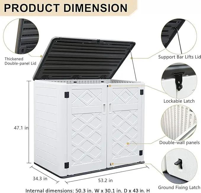 KINYING Larger Outdoor Storage Shed Weather Resistance, Horizontal Outdoor Storage Box Waterproof for Garden, Patios, Backyards, 48 Cu.ft Capacity for Garbage Cans, Lawn Mower, Garden Tools by GreenHaven Gardens
