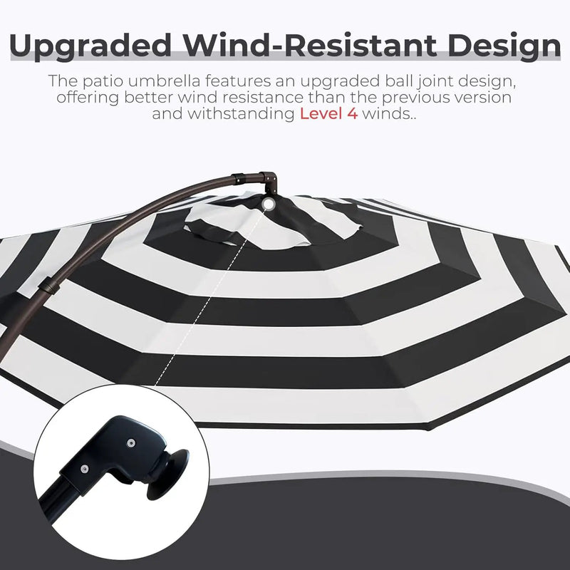 Grand patio 12FT Outdoor Round Offset Umbrella Large Patio Aluminum Cantilever Umbrella with Base for Garden Deck Poolside (Black & White, 12 FT) by GreenHaven Gardens