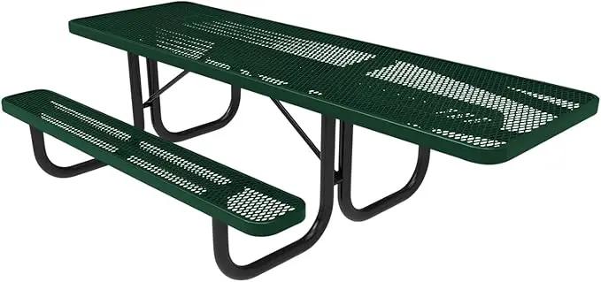 Coated Outdoor Furniture Heavy-Duty Portable ADA-Compliant Outdoor Picnic Table, Expanded Metal Patio Dining Furniture Made in America (8ft Rectangular, One-Side Handicap, Textured Green) by GreenHaven Gardens