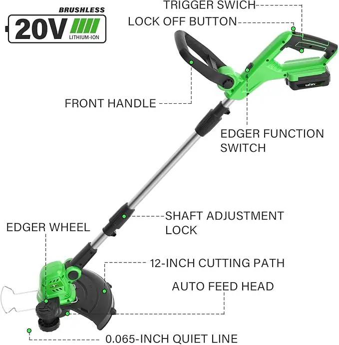 SOYUS Weed Wacker Cordless, 12 Inch String Trimmer Battery Powered with Battery and Charger, Lightweight Edger Trimmer with 8 Pcs Replace Spool Trimmer Lines by GreenHaven Gardens