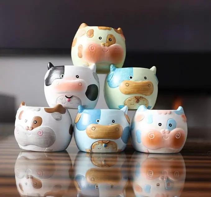 Cow Planter Pots for Small & Succulent Sized Plants, Decorative Indoor & Outdoor Garden Backyard Flower Ceramic Pot Planter Holder, Set of 6, 2.7 in by GreenHaven Gardens