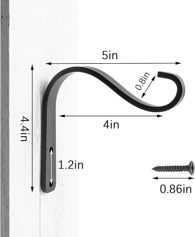 5 Inch Outdoor Decorative Iron Small Plant Lantern Hooks for Wall Hanging Solar Lanterns, Rust Resistant Heavy Duty, Black by GreenHaven Gardens