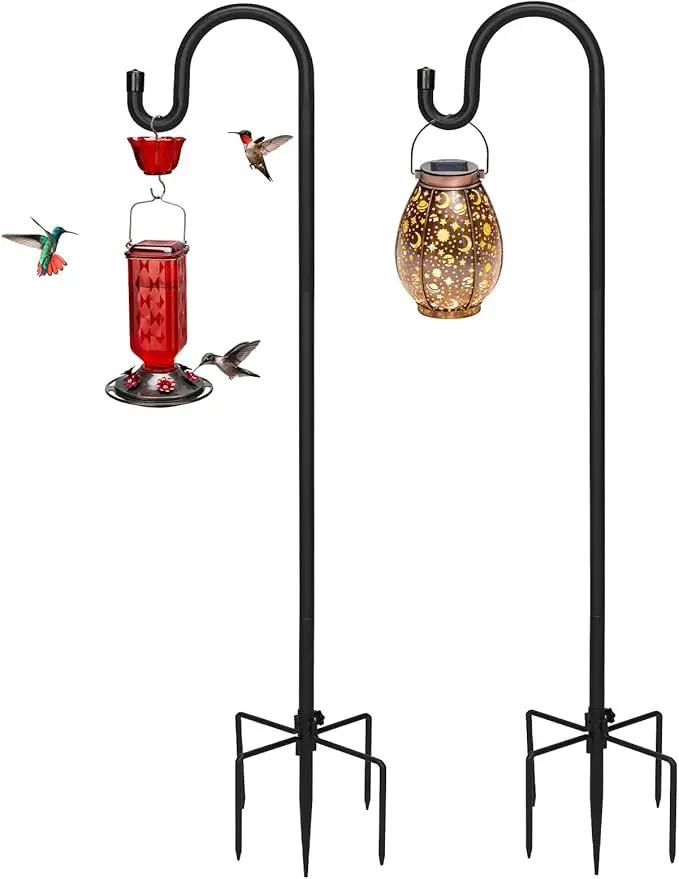 Kingsyard 2 Pack Adjustable Shepherd Hooks for Outdoor - 92 INCH Heavy Duty Bird Feeder Pole with 5 Prong Base, Hummingbird Feeder Stand, Garden Plant Baskets, Weddings Decor, Solar Light Lanterns by GreenHaven Gardens