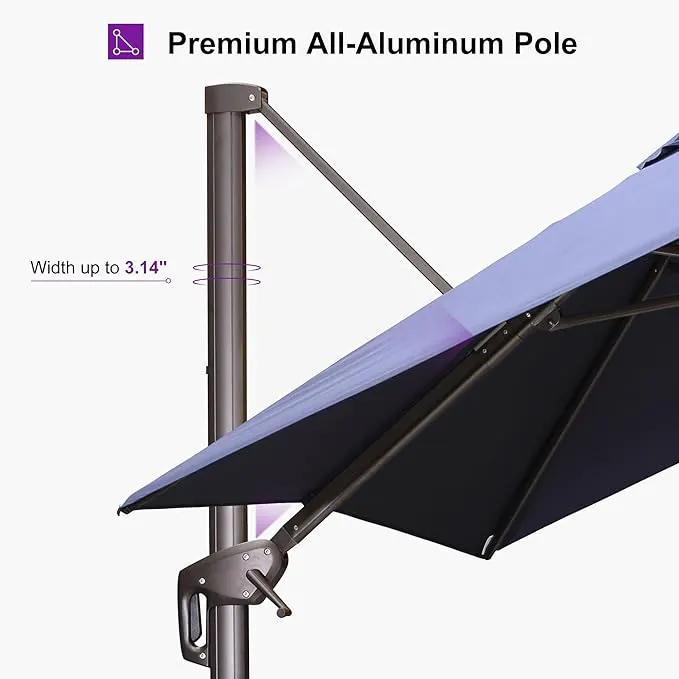 PURPLE LEAF 9' X 11.5' Rectangle Cantilever Umbrella Patio Umbrella Outdoor Aluminum Offset Hanging Umbrella with 360-degree Rotation for Pool Garden Backyard Deck, Navy Blue by GreenHaven Gardens