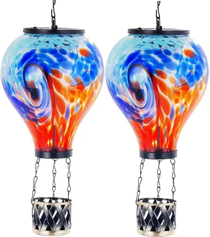 Starsoul 2 PC Hot Air Balloon Solar Lantern with Flame Glass Outdoor Hanging Hot Air Balloon Solar Light Waterproof Garden Patio Yard Party Decorations by GreenHaven Gardens