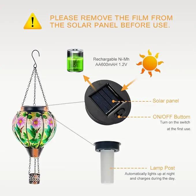 DREAMSOUL Hummingbird Hot Air Balloon Solar Lantern, Hanging Solar Lanterns Outdoor with Flickering Flame Light, Metal & Glass Solar Lanterns Outdoor Waterproof for Patio Yard Decor by GreenHaven Gardens