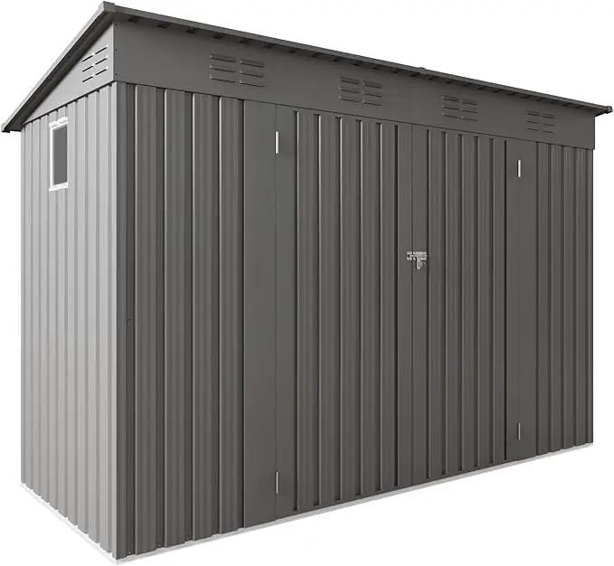 4 * 9.2 * 6 FT Outdoor Storage Shed, Galvanized Steel Garden Shed with Lockable Door & Window, Waterproof Metal Tool Storage for Garden, Backyard, Patio, Lawn(Gray) by GreenHaven Gardens