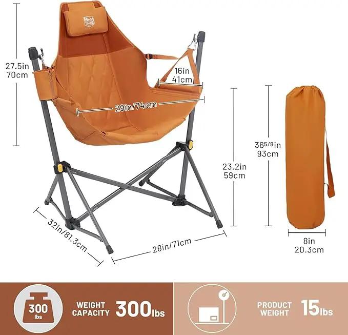 Timber Ridge Hammock Camping Chair with Adjustable Backrest, Heavy Duty Folding Hammock Chair Supports 300lbs, Portable Hammock Chair for Camping, Travelling and Patio, Orange by GreenHaven Gardens