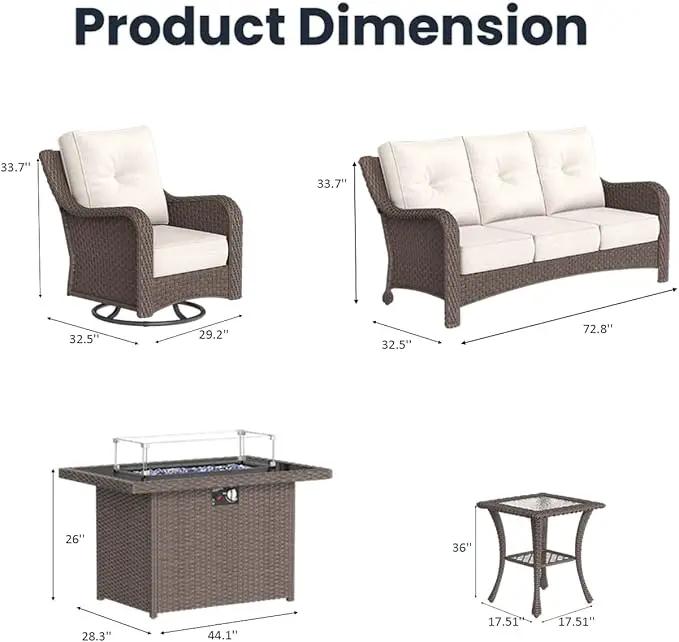 5 Pieces Outdoor Patio Furniture Sets with Rocking Swivel Chairs with 6-inch Thick Cushion and Fire Pit Table for Deck Lawn by GreenHaven Gardens
