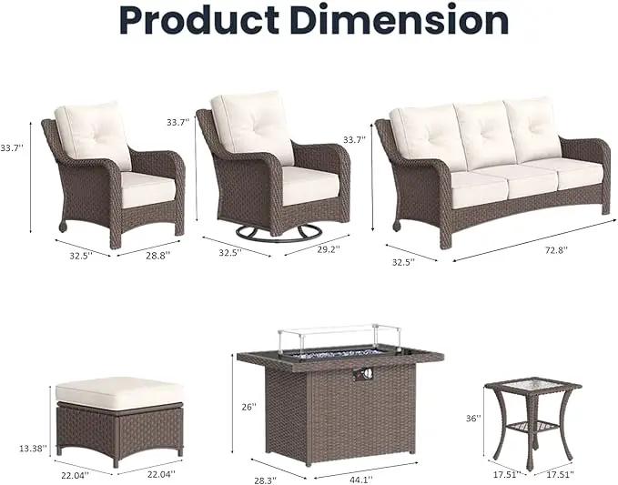 10 Pieces Outdoor Patio Furniture Sets with Rocking Swivel Chairs with 6-inch Thick Cushion and Fire Pit Table for Deck Lawn by GreenHaven Gardens