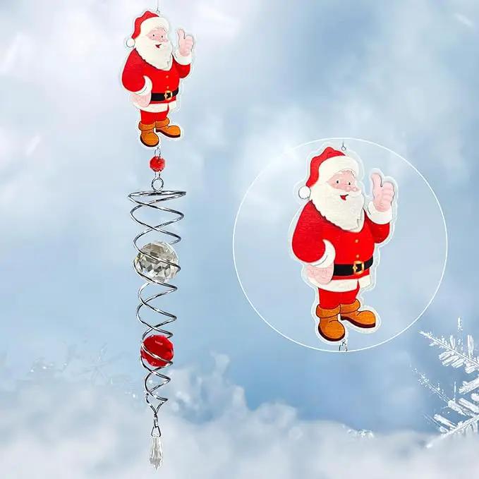 FONMY Santa Claus Gazing Ball Spiral Decorative Wind Spinner Sun Catcher Rainbow Maker Silver Spiral W/ K9 Crystal Ball Christmas Tree Hanging Ornament Indoor Outdoor Garden Decor. 22 in by GreenHaven Gardens