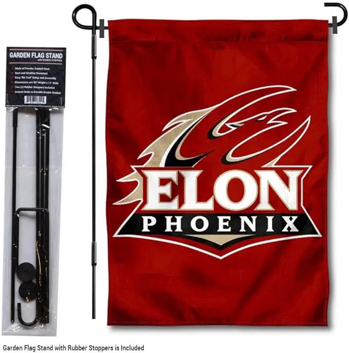 College Flags & Banners Co. Elon Phoenix Garden Flag with Stand Holder by GreenHaven Gardens