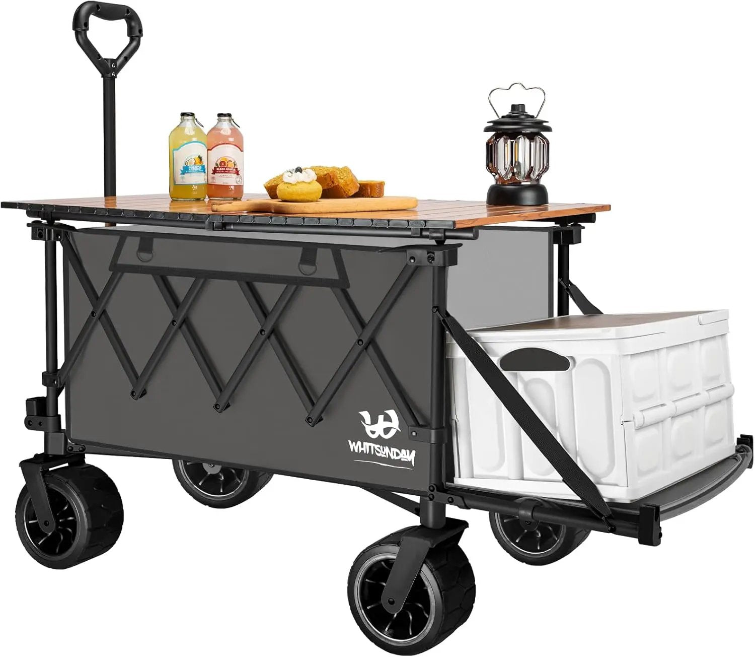 Whitsunday Collapsible Folding Wagon with Table,Heavy Duty Utility Beach Wagons with Opened Tailgate and All-Terrain Wheels for Camping,Garden,Sports Grey by GreenHaven Gardens