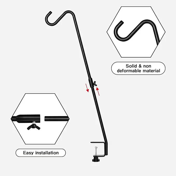 FEED GARDEN 2 Pack 29 Inch Adjustable Deck Hook,Solid Steel Deck Hangers for Bird Feeders,Lanterns, Flower Basket and Suet Baskets with Clamp,Black by GreenHaven Gardens