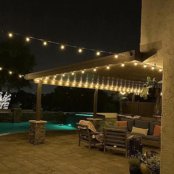 Novelty Lights 50 Feet G40 LED Patio String Lights with 50 Bulbs, Warm White, Weather Resistant and Shatterproof Replaceable Plastic Globe Bulbs, White Wire by GreenHaven Gardens