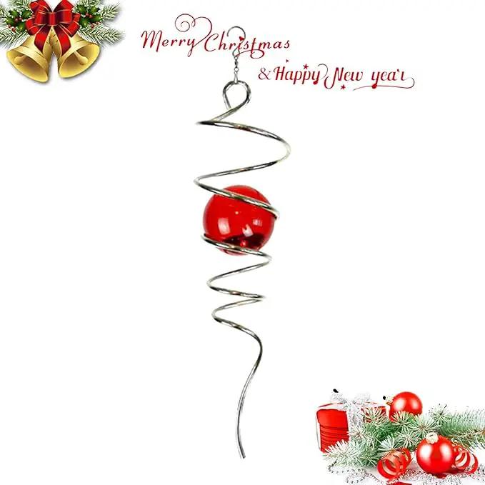 FONMY Gazing Ball Stainless Steel Spiral Tail-Decorative Wind Spinner, with Hanging Swivel Hook, Indoor Outdoor Decoration Silver Red -13 inch Height by GreenHaven Gardens