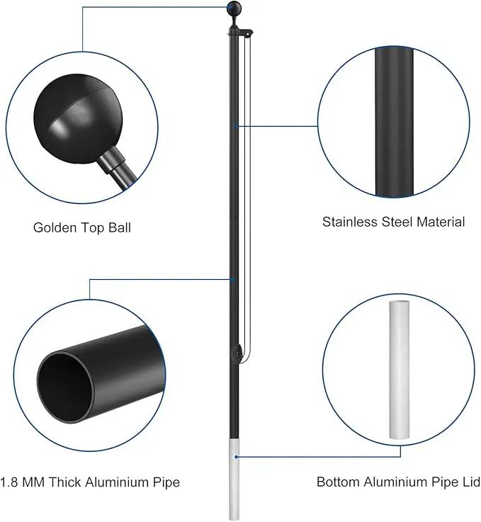 Flag Pole Kit 20FT, 12 Gauge 1.8mm Thickness Heavy Duty Flag Poles with 3x5 American Flag, Black Flag Pole for Outdoor House In Ground, Extra Thick Flagpoles Suitable for Yard and Garden by GreenHaven Gardens