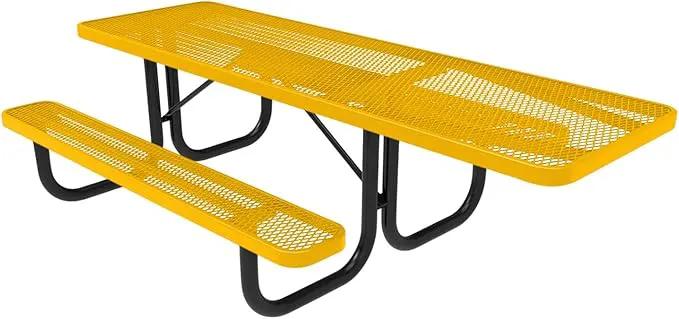 Coated Outdoor Furniture Heavy-Duty Portable ADA-Compliant Outdoor Picnic Table, Expanded Metal Patio Dining Furniture Made in America (8ft Rectangular, One-Side Handicap, Textured Yellow) by GreenHaven Gardens