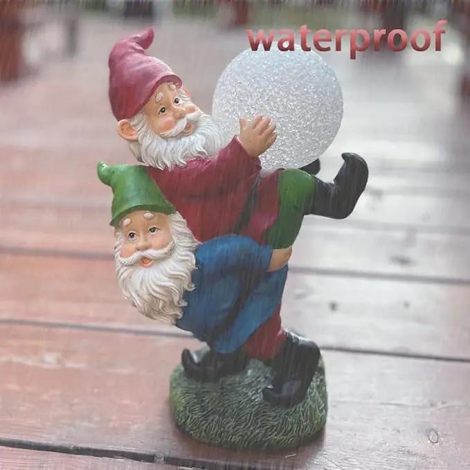 Solar Powered 2 Gnomes Playing with Ball, Decorated Solar Light, Garden Decorations Statues, Garden Light Decor for Lawn Ornaments, Resin Garden Figurines (2 Gnomes with a Glass Ball) by GreenHaven Gardens