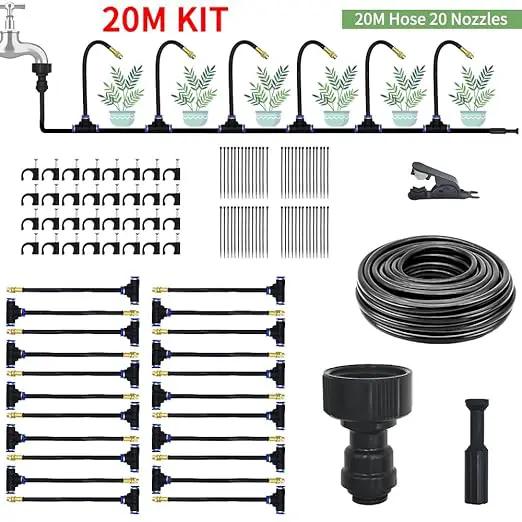 360° Adjustable Drip Irrigation System - 66FT Garden Watering System with 20 Nozzles, Garden Irrigation System, Greenhouse Accessories, Atomizing System for Yard, Lawn, Plants, 5/16 inch Hose (66FT) by GreenHaven Gardens