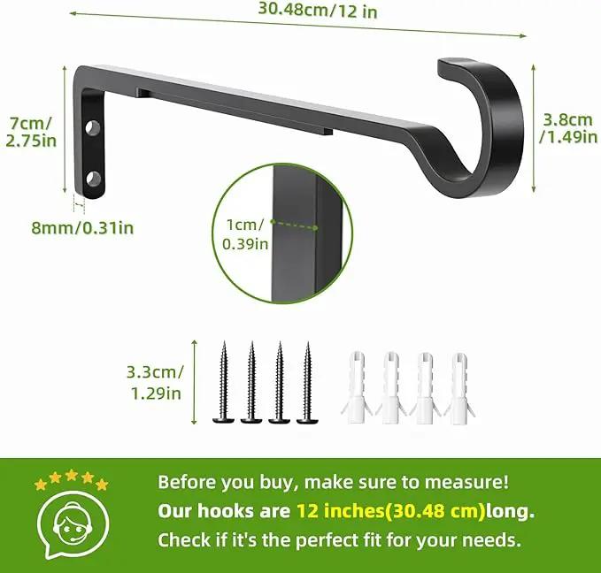 12 Inch Black Heavy Duty Outdoor Plant Hangers for Hanging Baskets, Iron Hanging Plant Brackets for Hanging Plants Outside, Metal Plant Hooks Plant Wall Hooks for Hanging Lantern, Bird Feeder (2 pcs) by GreenHaven Gardens