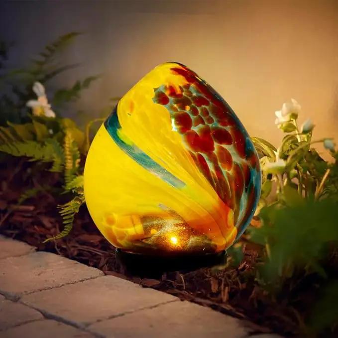 Table Solar Lantern Outdoor Waterproof LED 6.7" Glass Solar Garden Lights Table Solar Lamp for Indoor Patio Porch Yard Decor Gardening Gifts for Women(Red Yellow) by GreenHaven Gardens