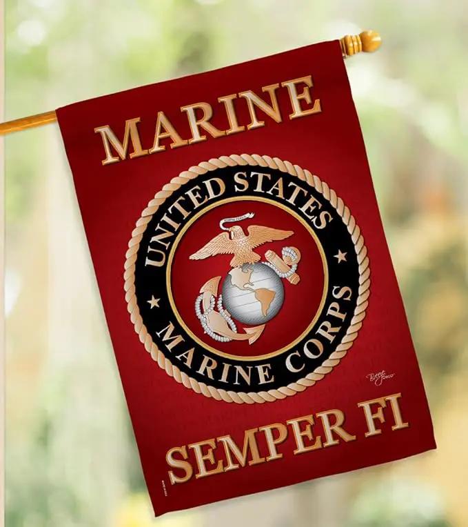 Marine Corps Garden House Flag - Set Armed Forces USMC Semper Fi United State American Military Veteran Retire Official - Decoration Banner Small Yard Gift Double-Sided Made In USA 28 X 40 by GreenHaven Gardens