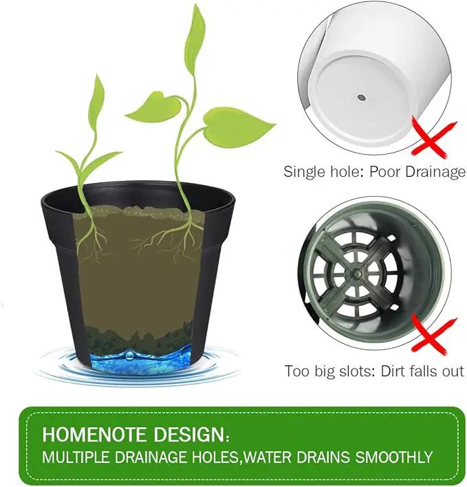 Homenote Pots for Plants, 8 Pcs 7.5 Inch Plastic Planters with Multiple Drainage Holes and Tray - Plant Pots for All Home Garden Flowers Succulents, Matte Black by GreenHaven Gardens